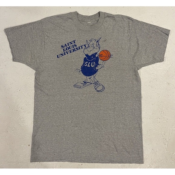 Vintage SLU St Louis University Billikens Basketball Shirt Mens M Gray 80s - Picture 1 of 12